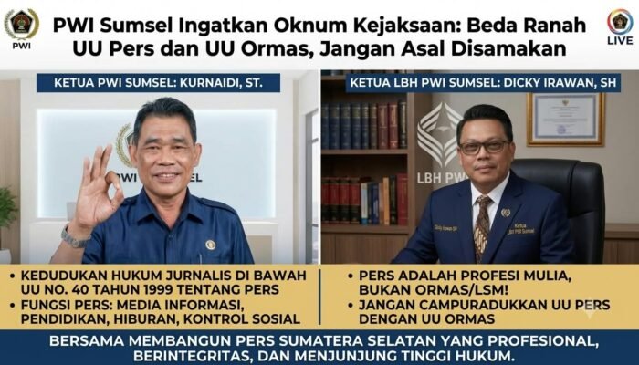 PWI Sumsel Soroti Penyamaan Wartawan dengan LSM, Tegaskan Perbedaan Ranah Hukum Pers dan Ormas